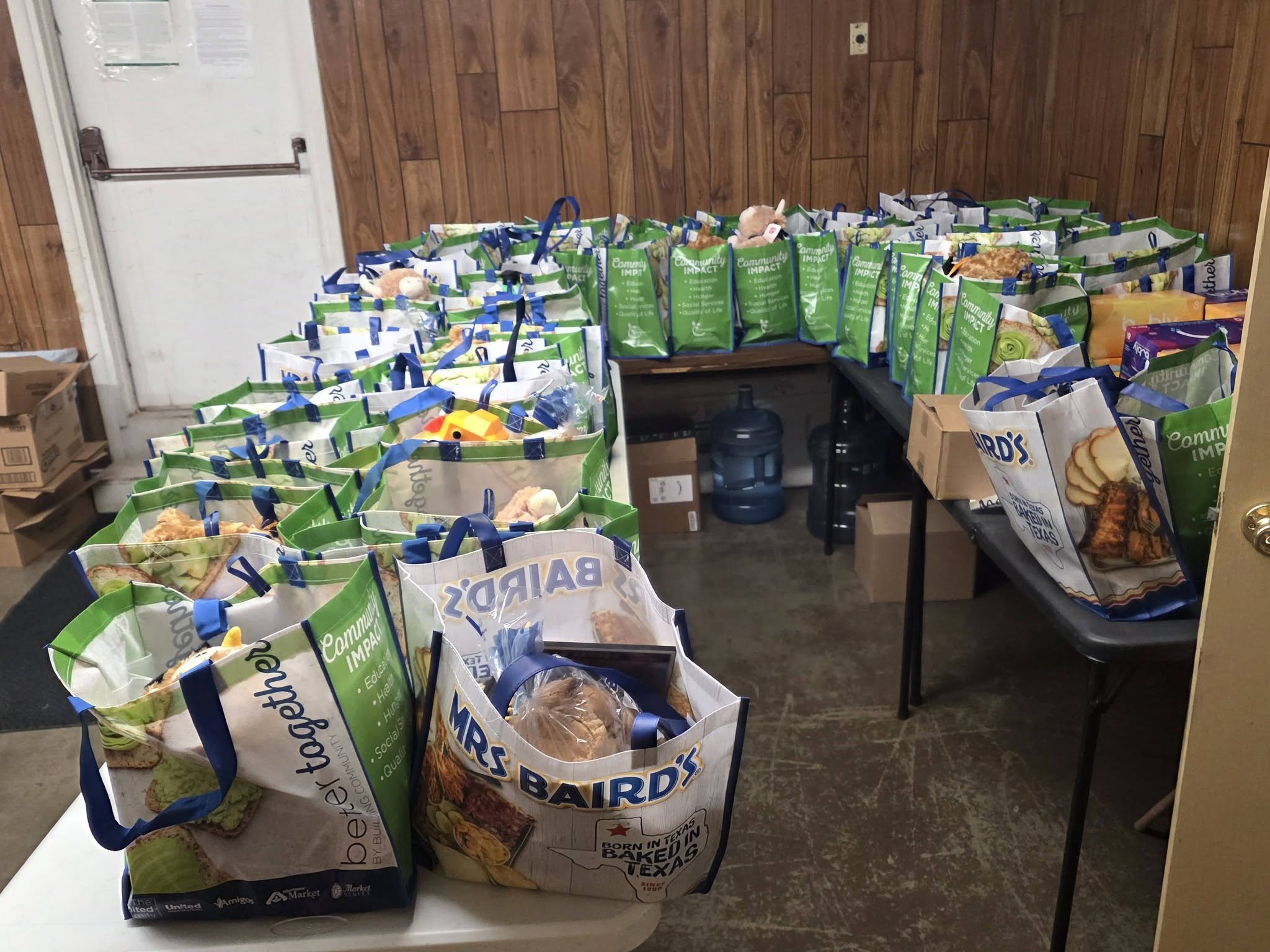 Volunteers organizing supplies for distribution